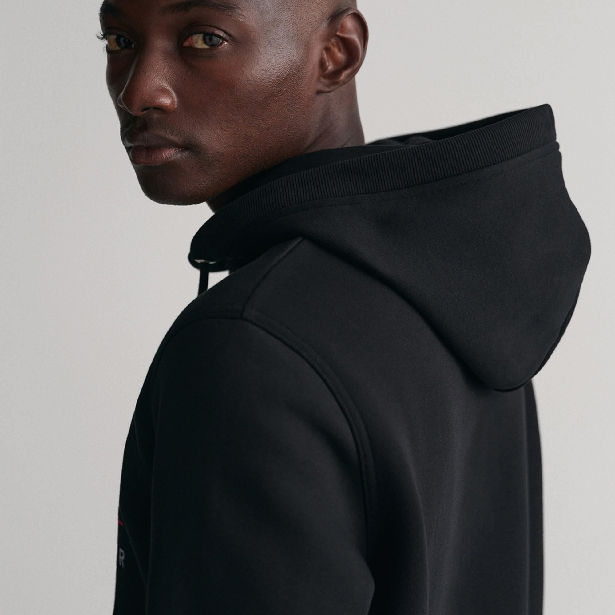 GANT Erkek Siyah Regular Fit Kapüşonlu Logolu Sweatshirt