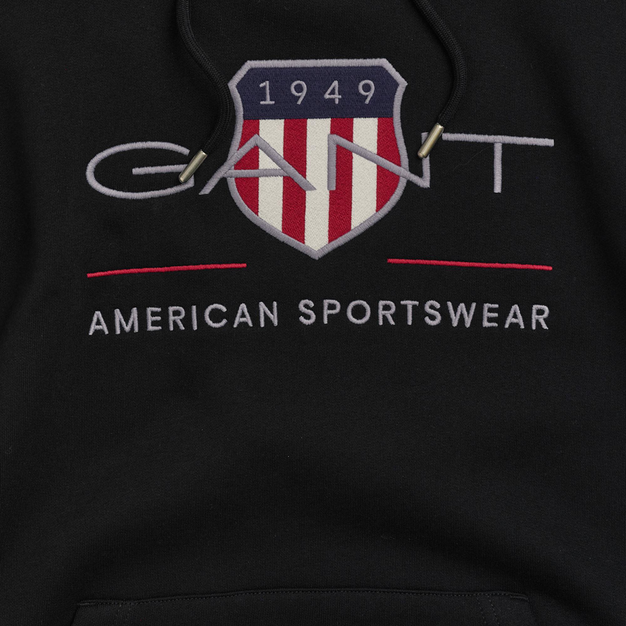 GANT Erkek Siyah Regular Fit Kapüşonlu Logolu Sweatshirt