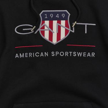  GANT Erkek Siyah Regular Fit Kapüşonlu Logolu Sweatshirt