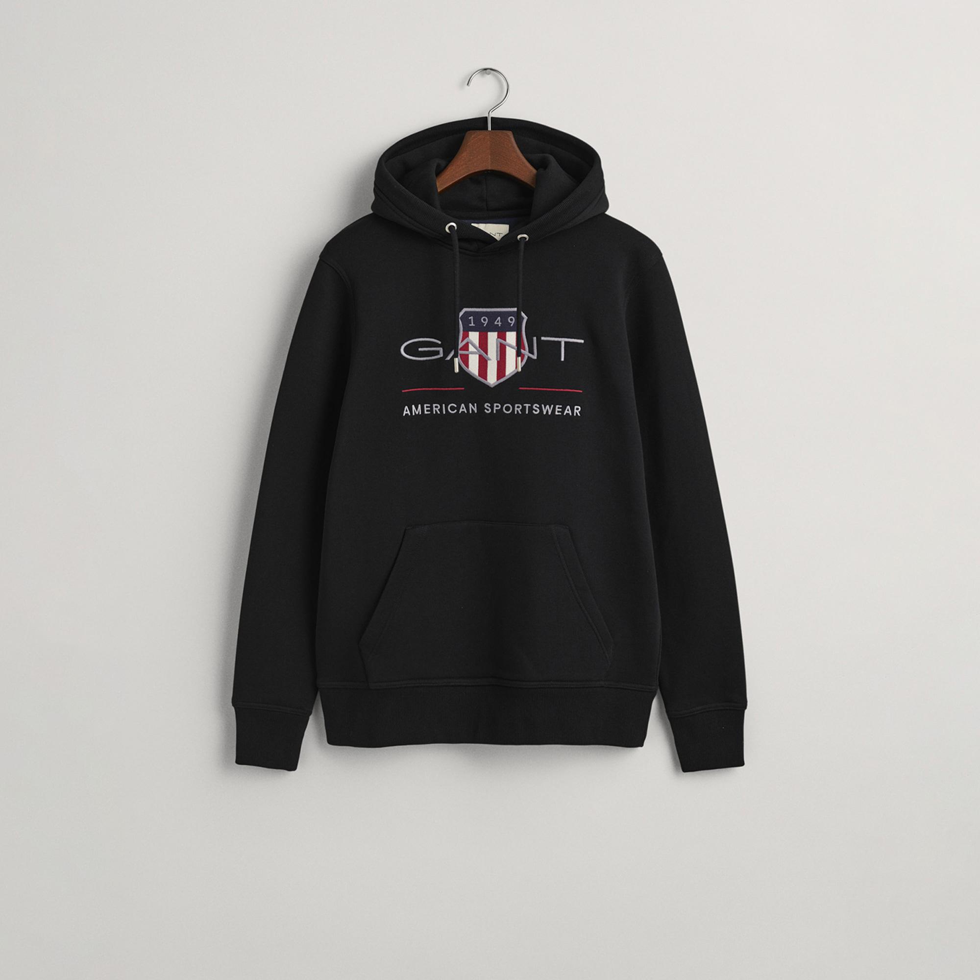 GANT Erkek Siyah Regular Fit Kapüşonlu Logolu Sweatshirt