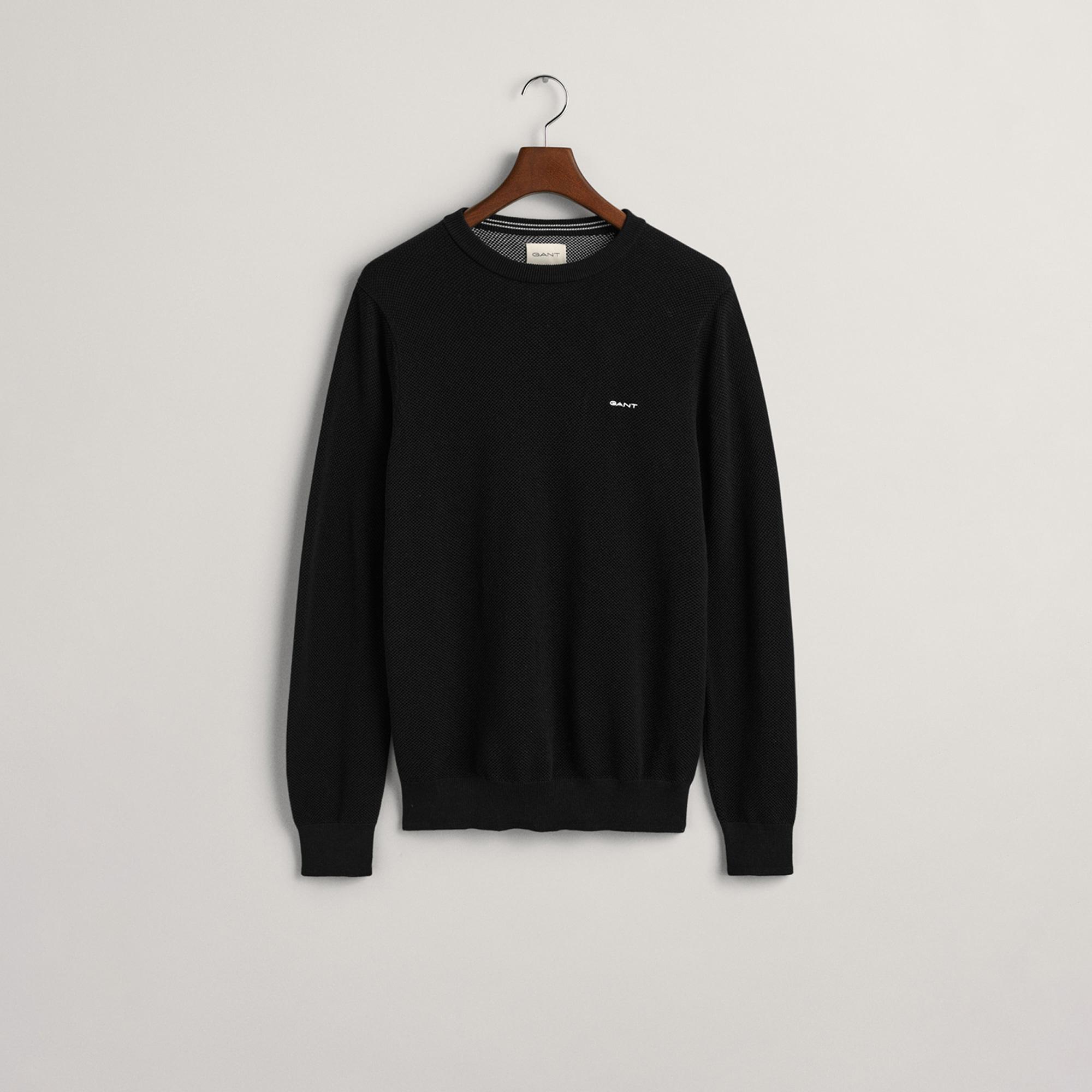 GANT Erkek Siyah Regular Fit Bisiklet Yaka Kazak