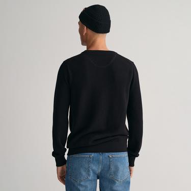  GANT Erkek Siyah Regular Fit Bisiklet Yaka Kazak