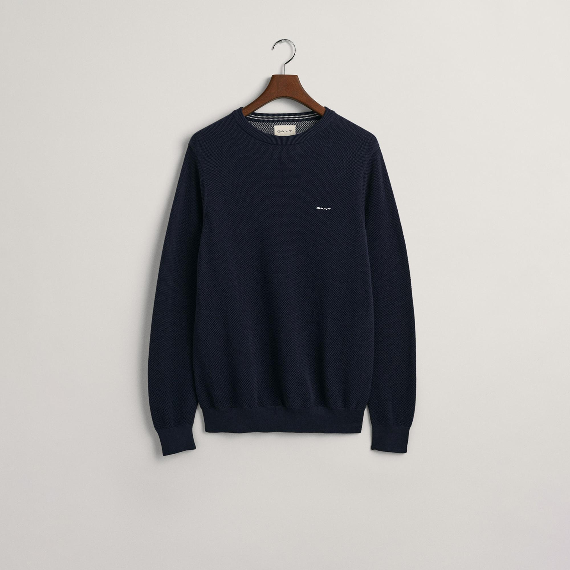 GANT Erkek Lacivert Regular Fit Bisiklet Yaka Kazak