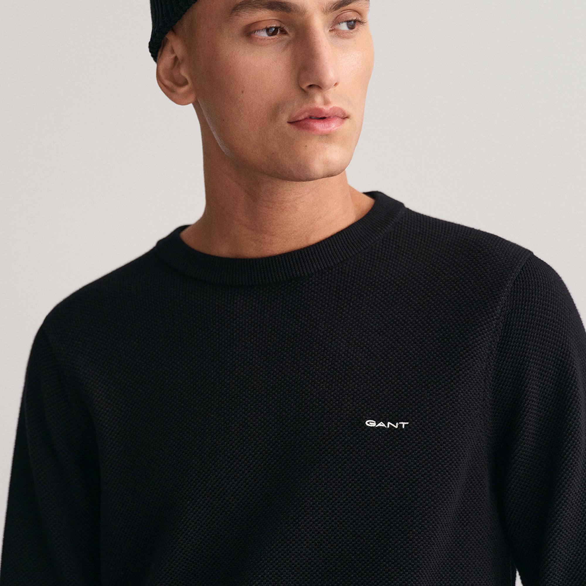 GANT Erkek Siyah Regular Fit Bisiklet Yaka Kazak