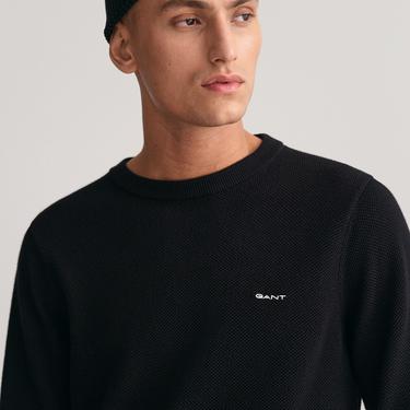  GANT Erkek Siyah Regular Fit Bisiklet Yaka Kazak