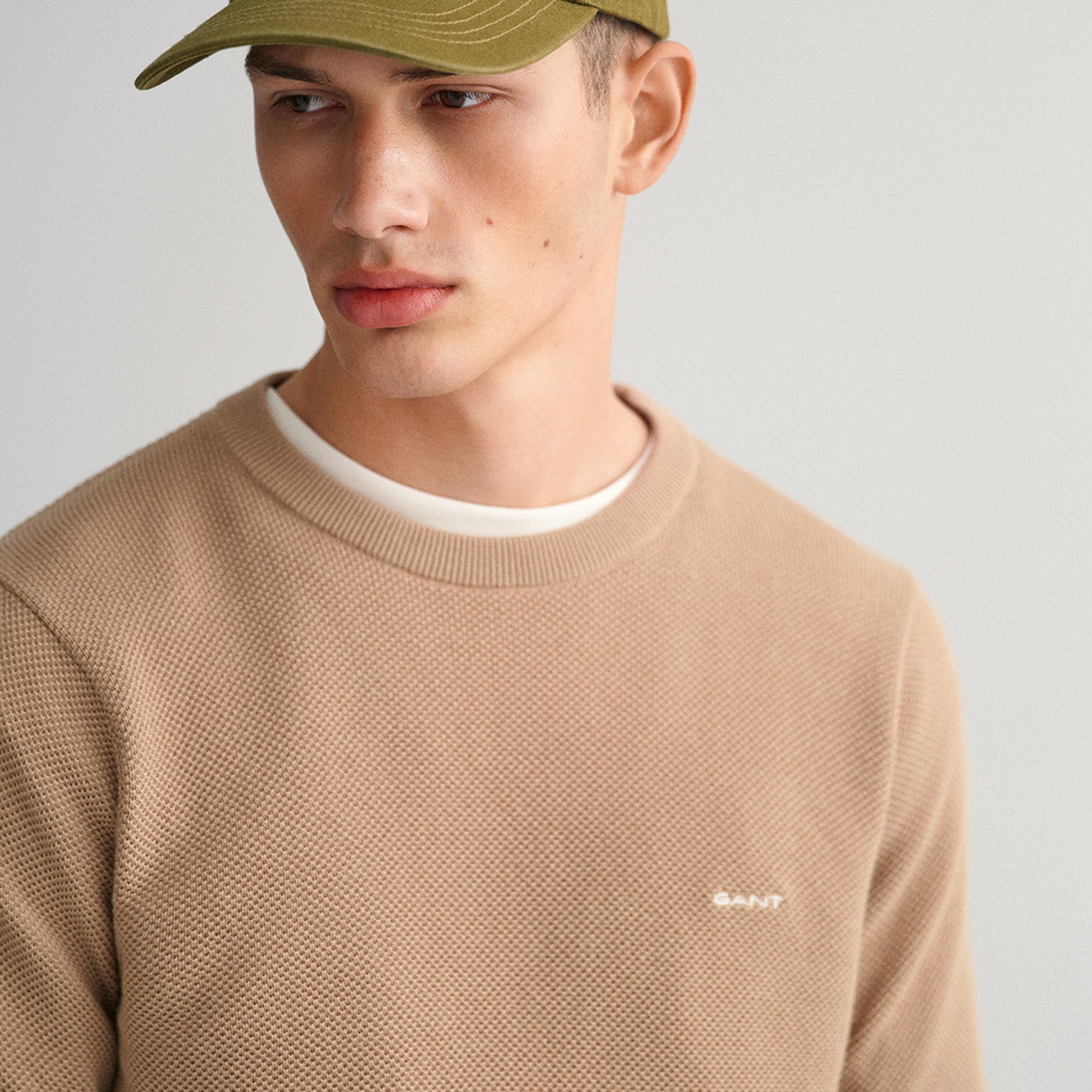 GANT Erkek Bej Regular Fit Bisiklet Yaka Kazak