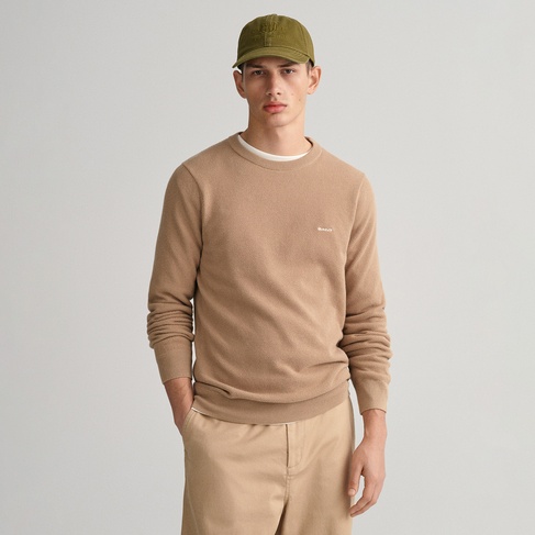  GANT Erkek Bej Regular Fit Bisiklet Yaka Kazak