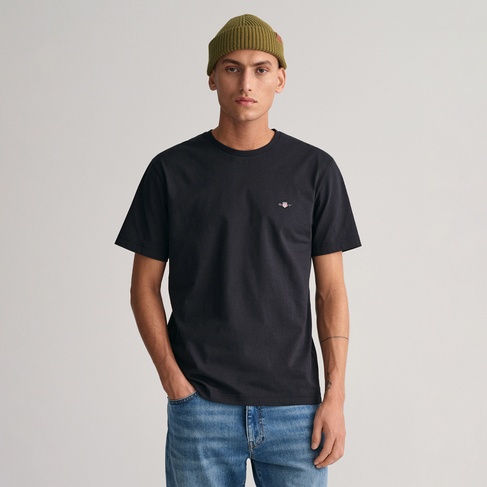  GANT Erkek Siyah Regular Fit Bisiklet Yaka T-Shirt