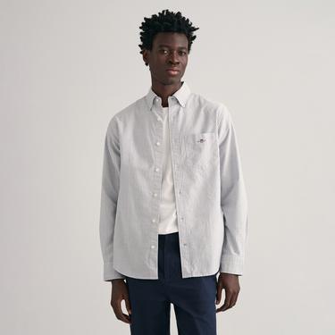 GANT Erkek Mavi Regular Fit Düğmeli Yaka Çizgili Oxford Gömlek