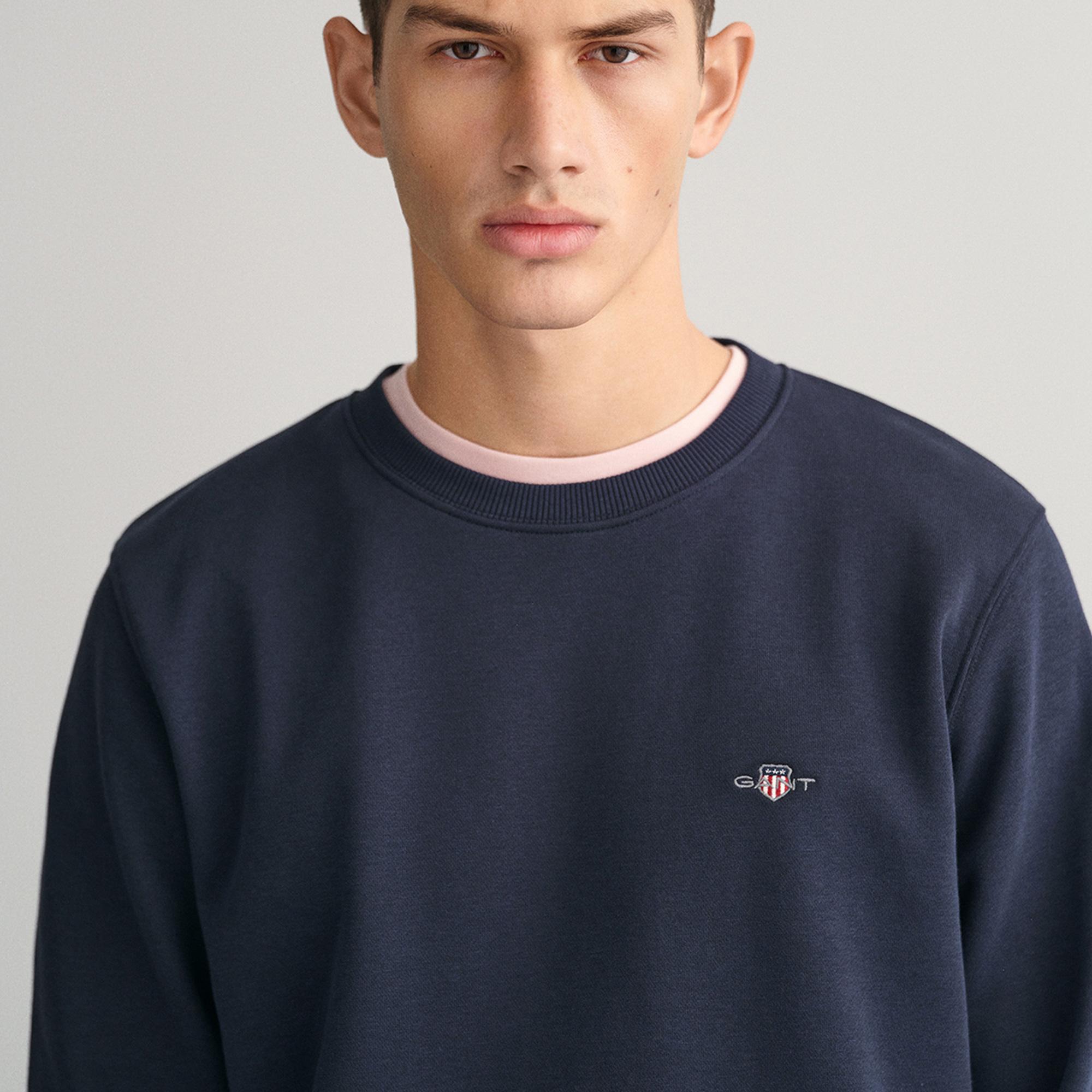 Gant Erkek Lacivert Regular Fit Bisiklet Yaka Sweatshirt