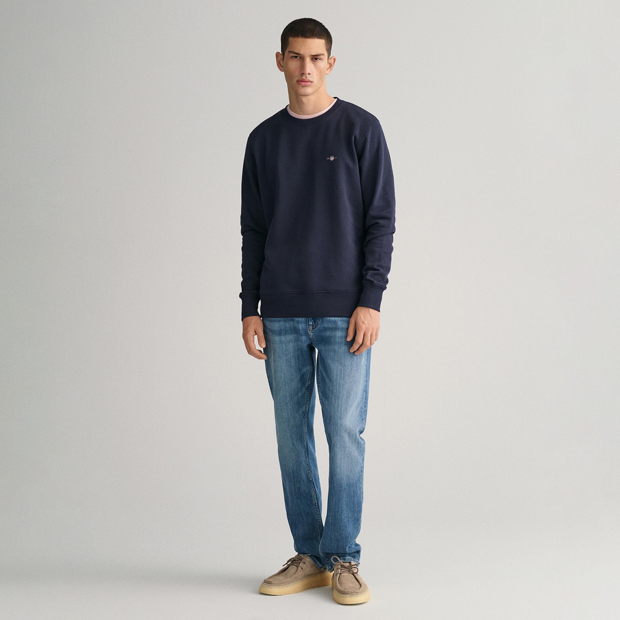 Gant Erkek Lacivert Regular Fit Bisiklet Yaka Sweatshirt