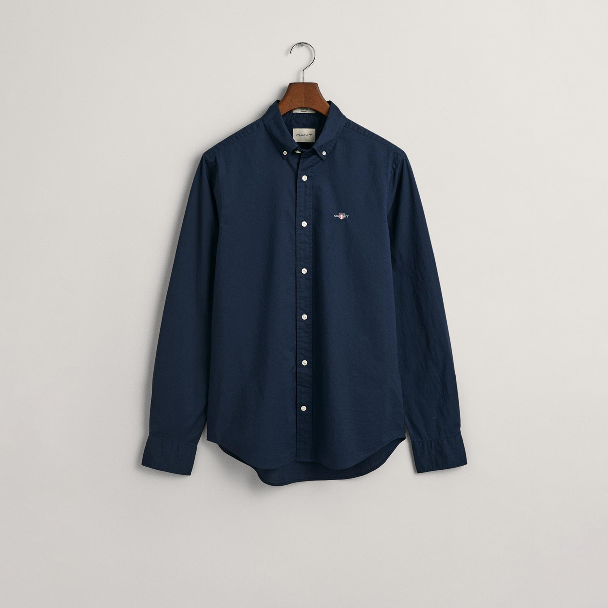 GANT Erkek Lacivert Slim Fit Düğmeli Yaka Broadcloth Gömlek
