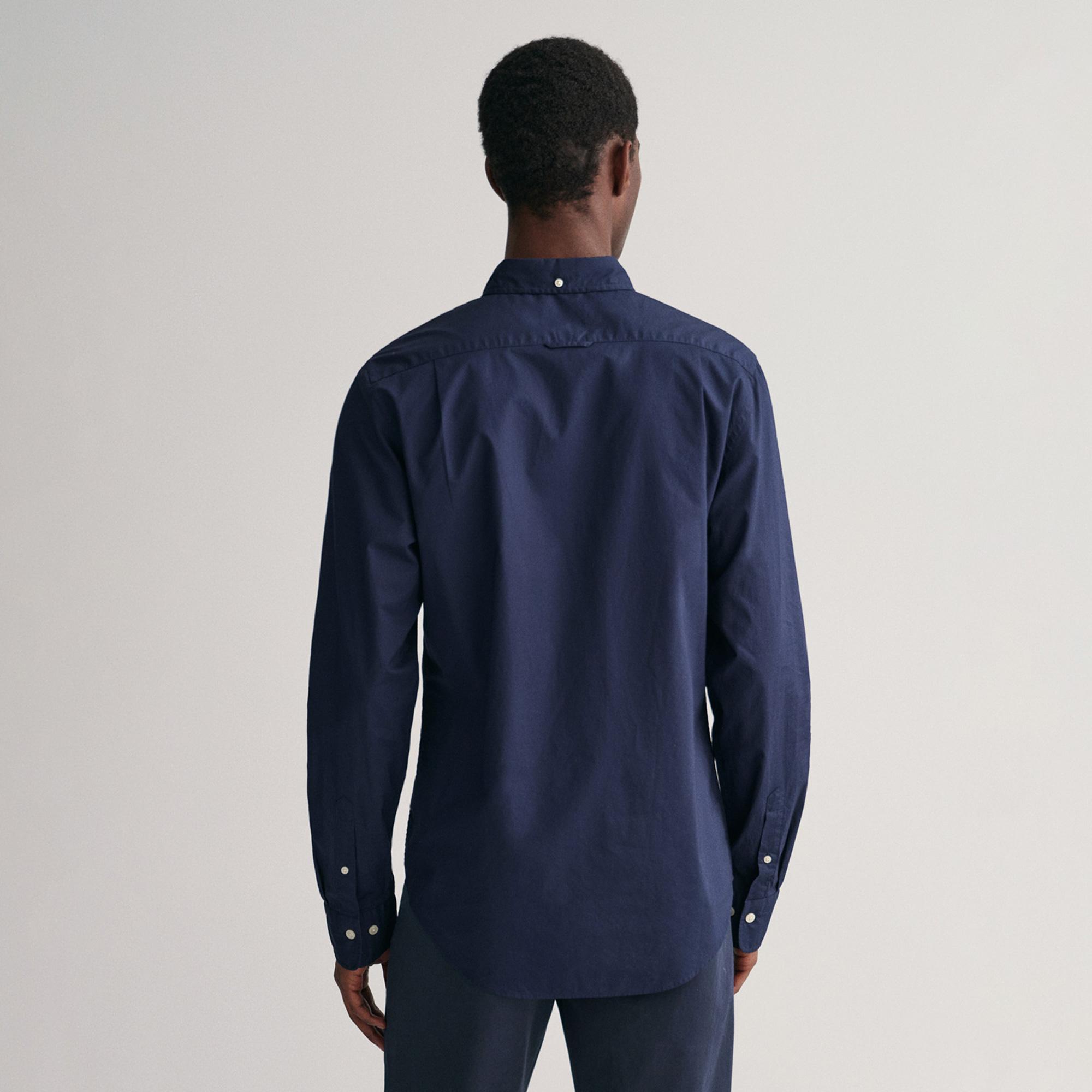 GANT Erkek Lacivert Slim Fit Düğmeli Yaka Broadcloth Gömlek