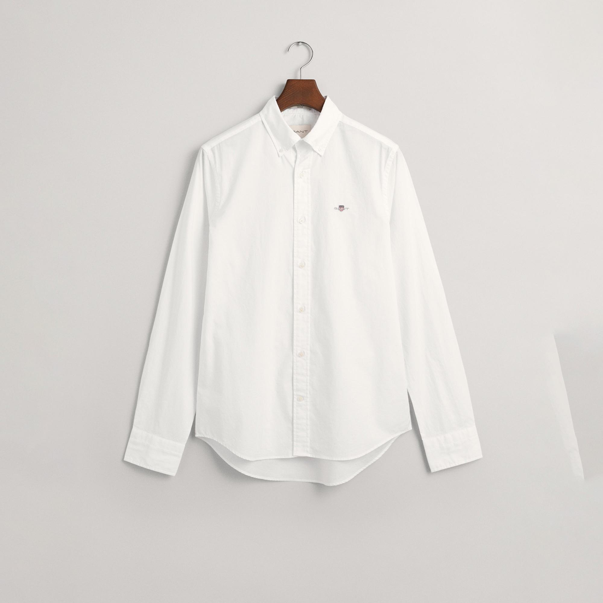 GANT Erkek Beyaz Slim Fit Düğmeli Yaka Broadcloth Gömlek