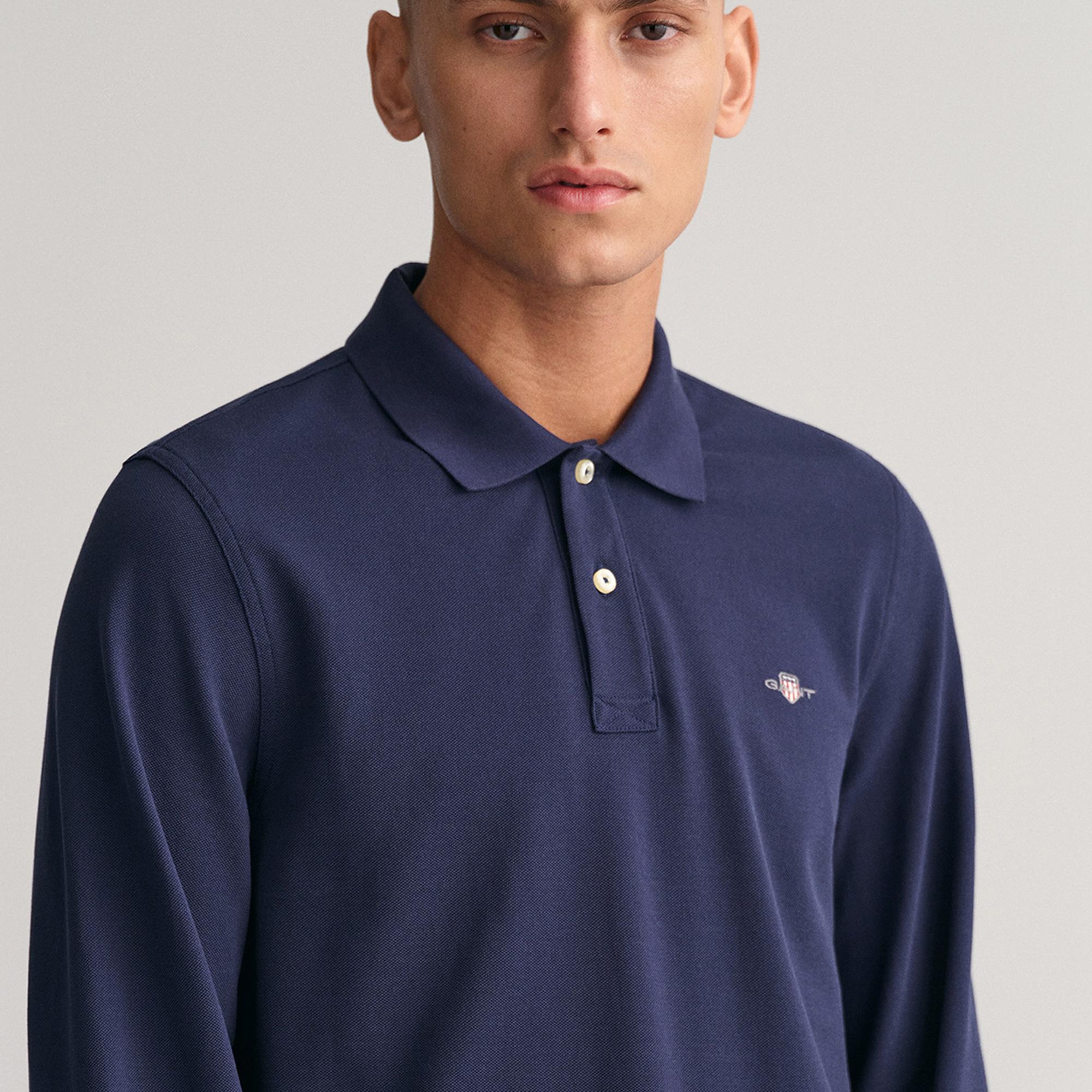 Gant Erkek Lacivert Regular Fit Uzun Kollu Polo