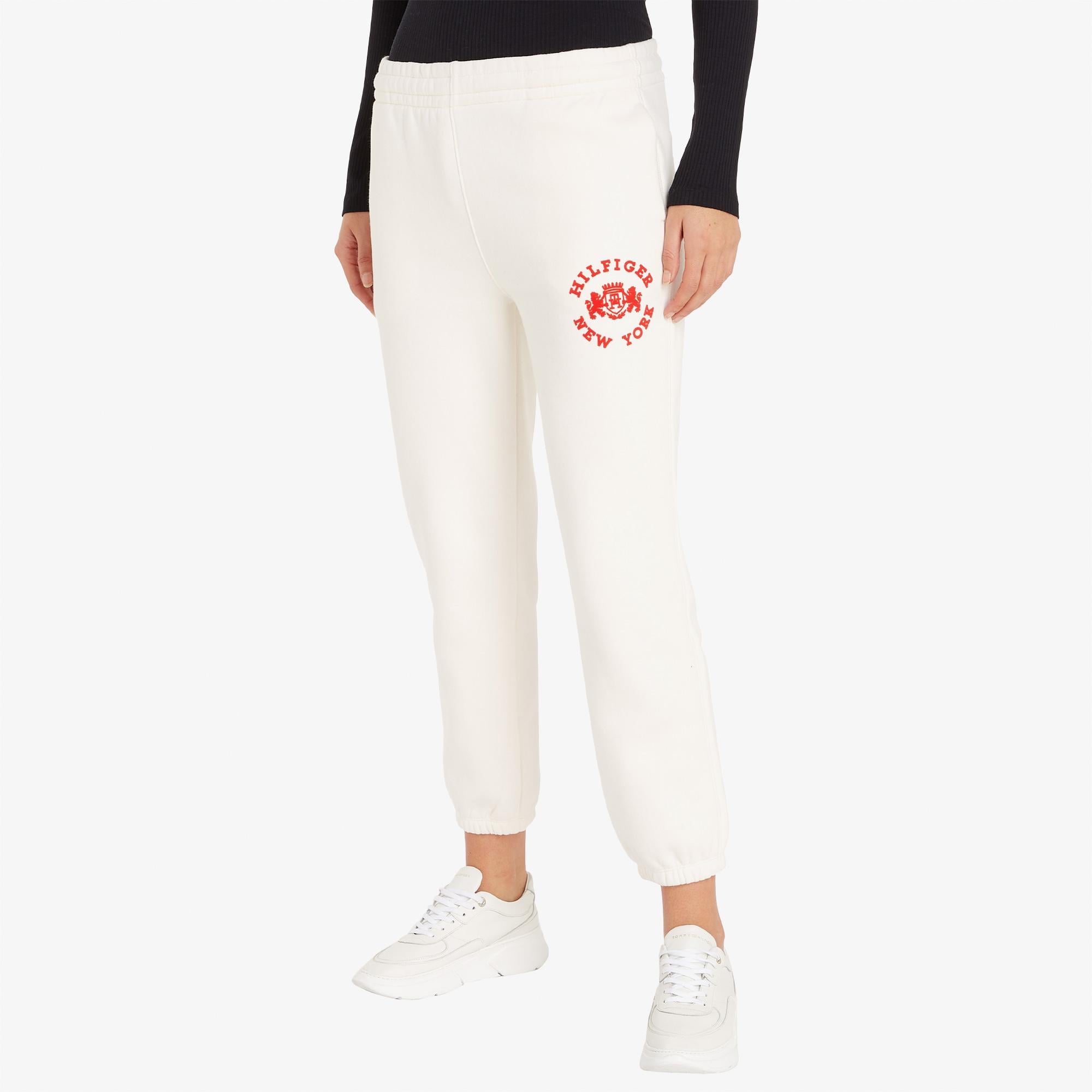 Tommy Hilfiger Varsity Flock Sweatpant Kadın Beyaz Eşofman Altı