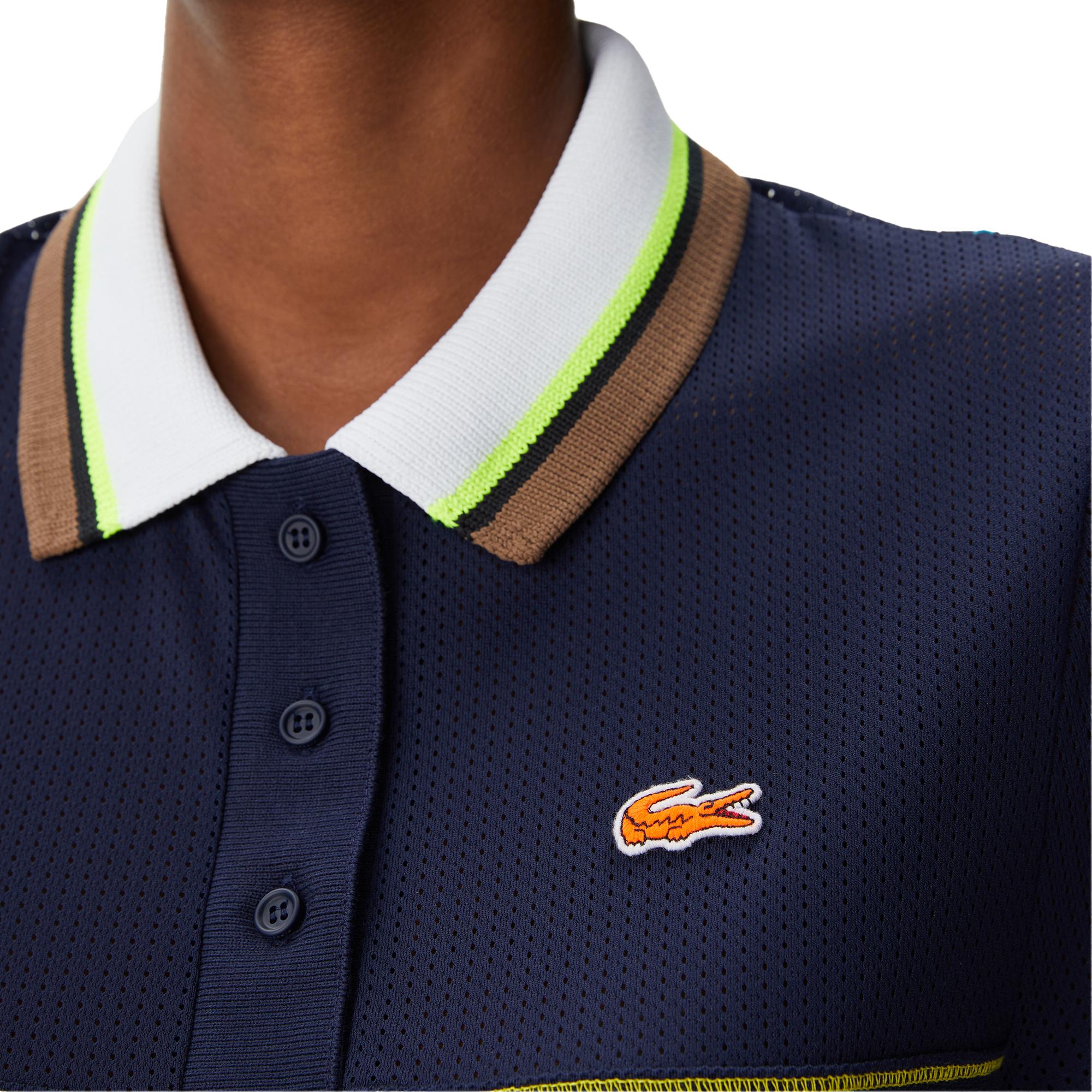 Kadın Loose Fit Kısa Kollu Çizgili Lacivert Polo