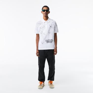  Erkek Classic Fit Baskılı Beyaz Polo