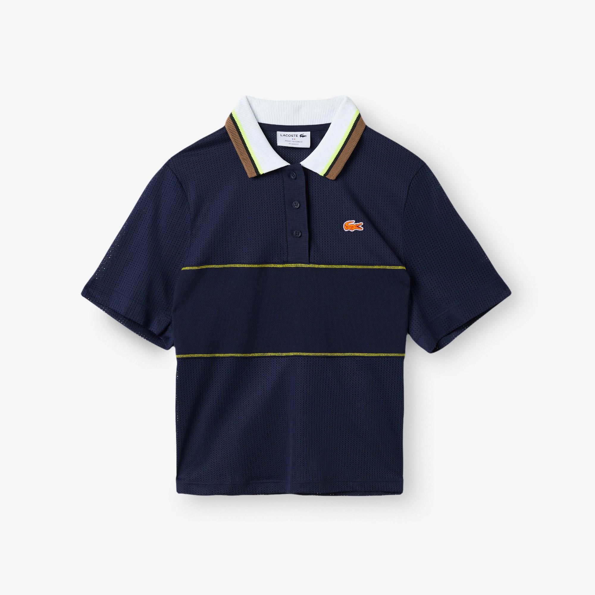 Kadın Loose Fit Kısa Kollu Çizgili Lacivert Polo