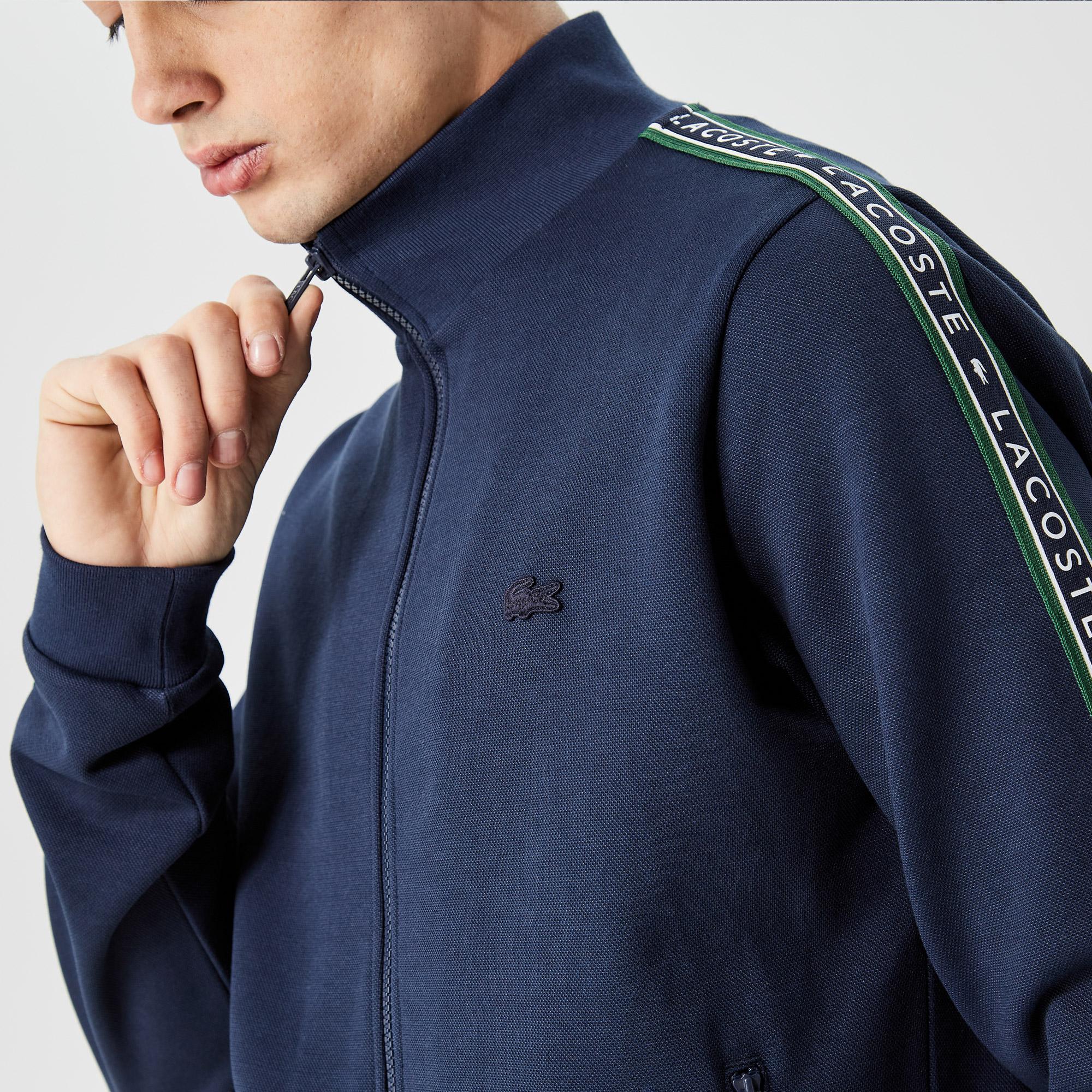 Erkek Regular Fit Fermuarlı Baskılı Lacivert Sweatshirt