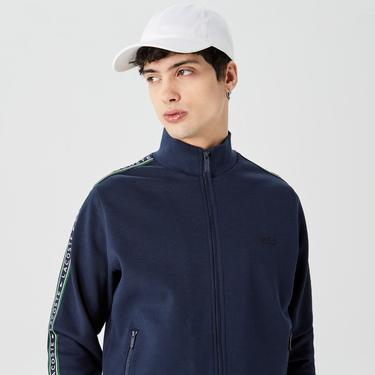  Erkek Regular Fit Fermuarlı Baskılı Lacivert Sweatshirt