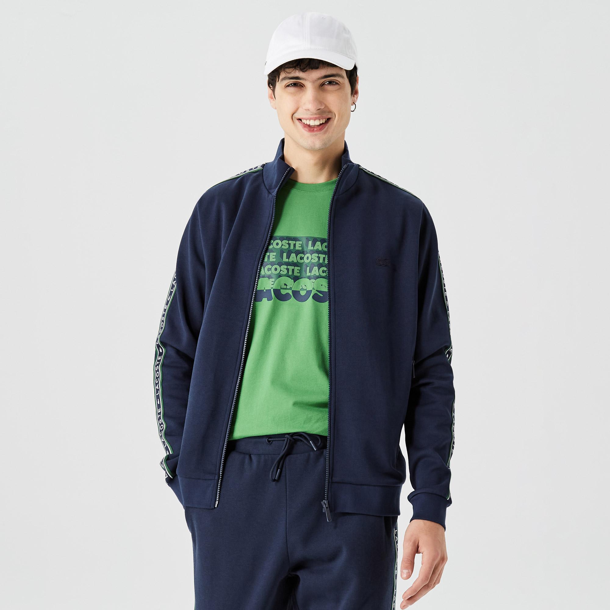 Erkek Regular Fit Fermuarlı Baskılı Lacivert Sweatshirt