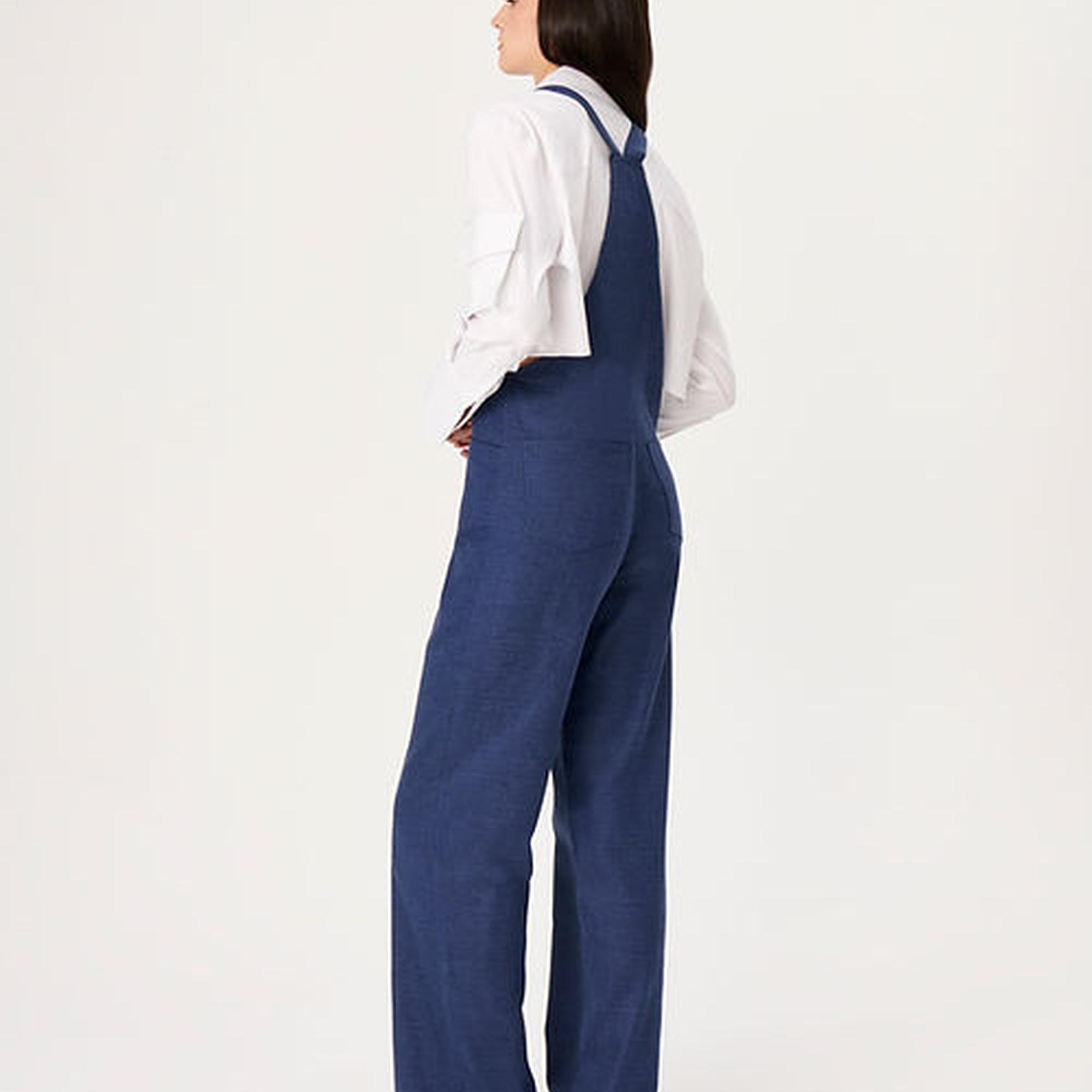 Wabi Sabi Kadın Mavi Keten Gioia Uzun Salopet