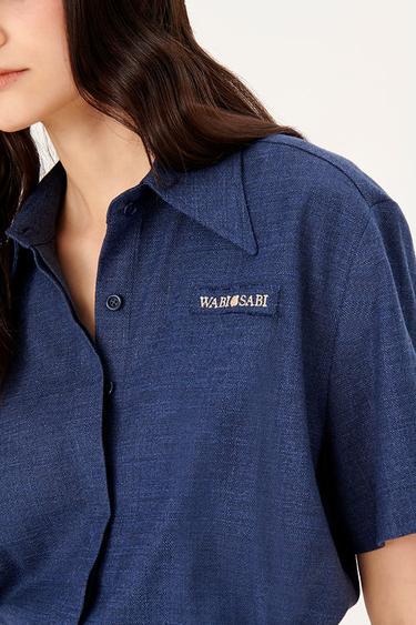  Wabi Sabi Kadın Mavi Keten Eterno Kısa Tulum