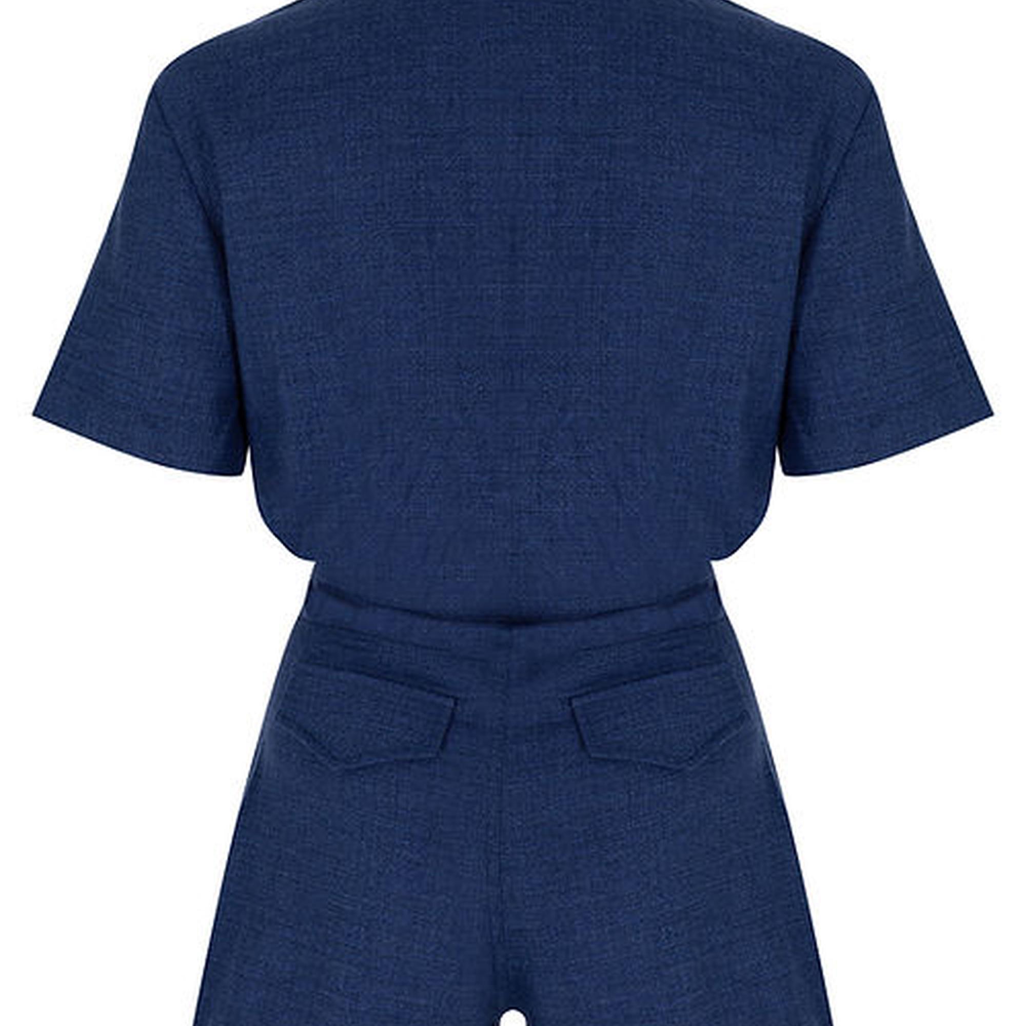 Wabi Sabi Kadın Mavi Keten Eterno Kısa Tulum