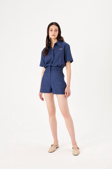  Wabi Sabi Kadın Mavi Keten Eterno Kısa Tulum