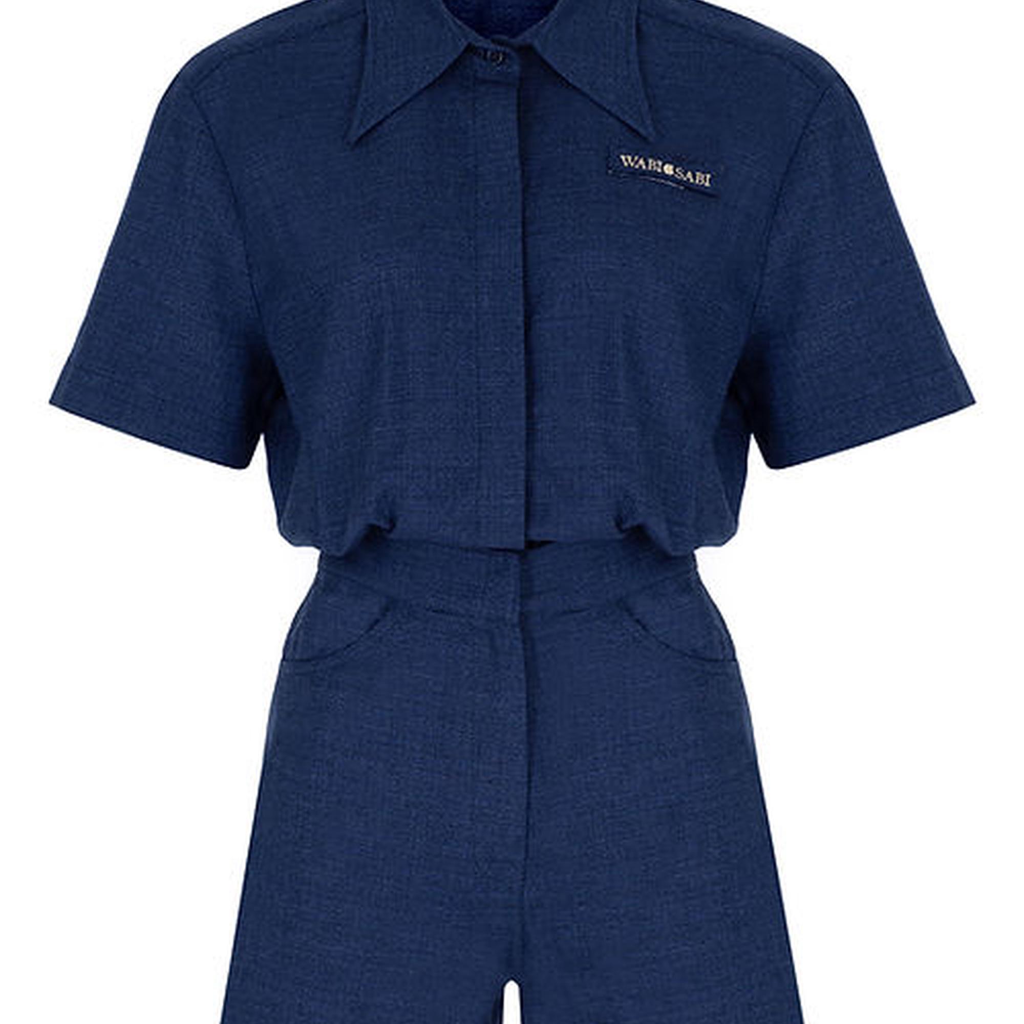 Wabi Sabi Kadın Mavi Keten Eterno Kısa Tulum