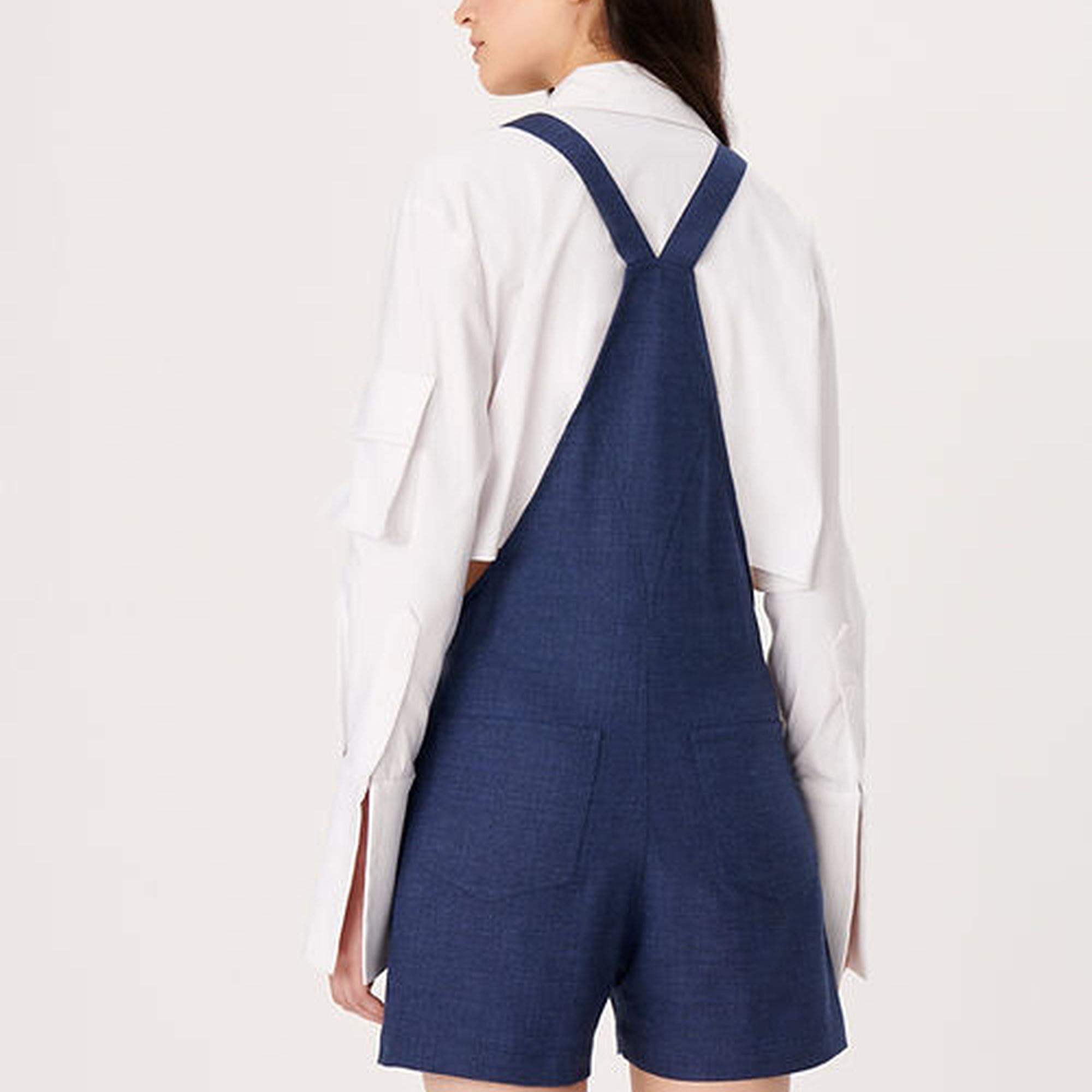 Wabi Sabi Kadın Mavi Keten Gioia Kısa Salopet