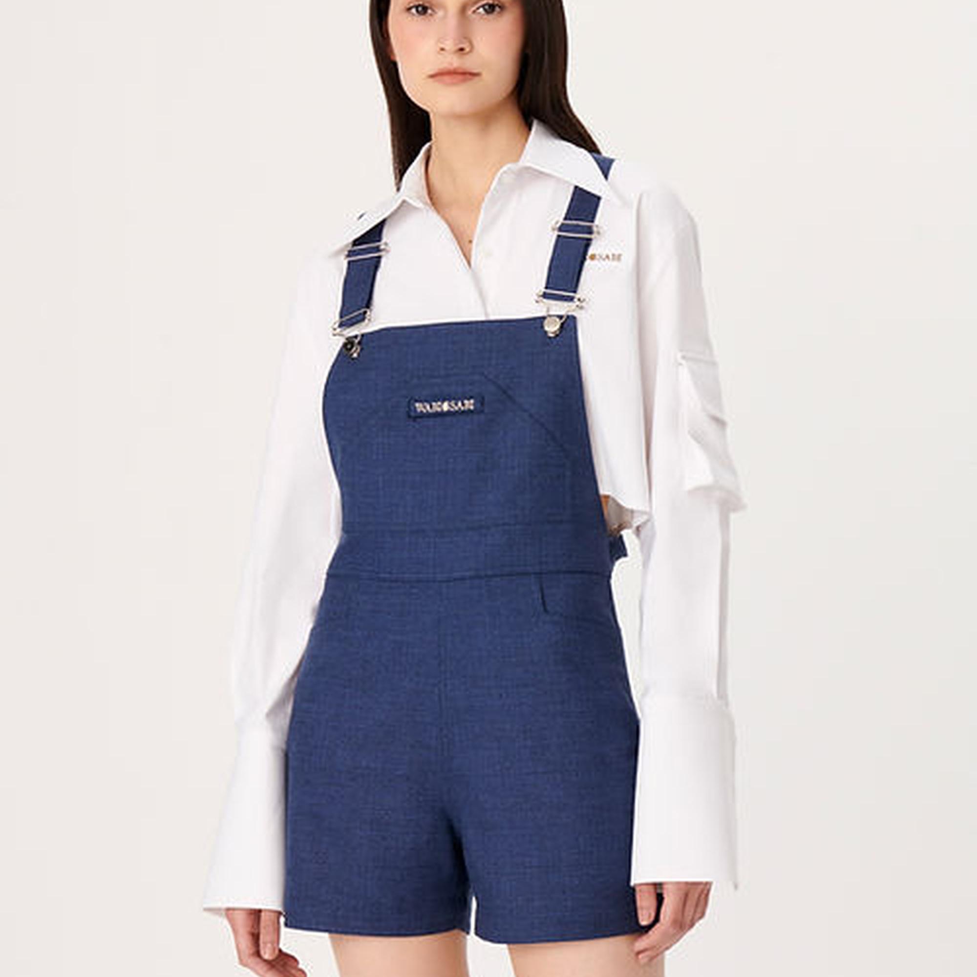 Wabi Sabi Kadın Mavi Keten Gioia Kısa Salopet