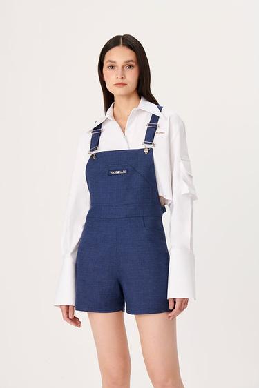  Wabi Sabi Kadın Mavi Keten Gioia Kısa Salopet