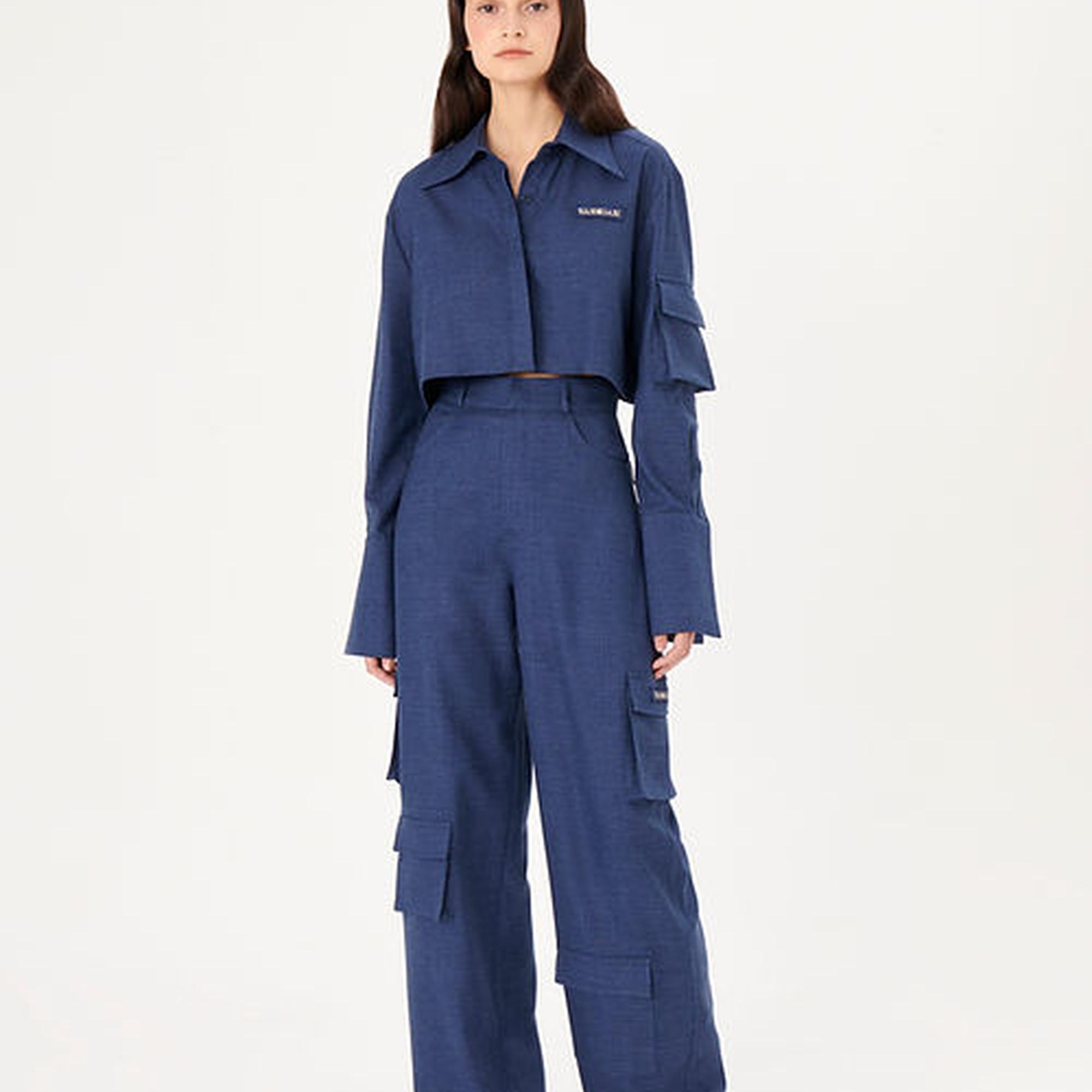 Wabi Sabi Kadın Mavi Keten Vento Gömlek