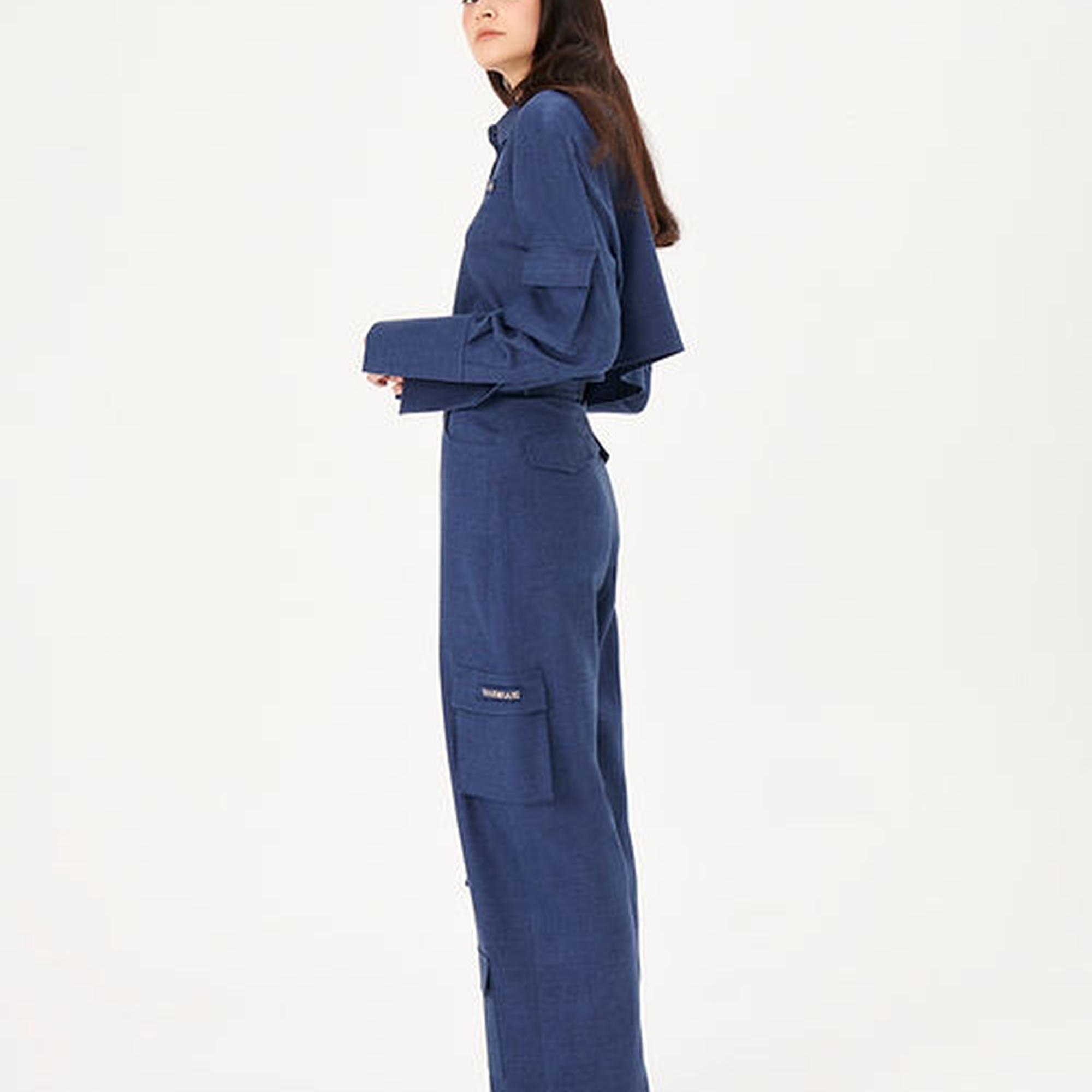 Wabi Sabi Kadın Mavi Keten Vento Gömlek