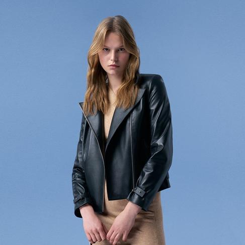  Ayunli Siyah Kadın Biker Deri Ceket