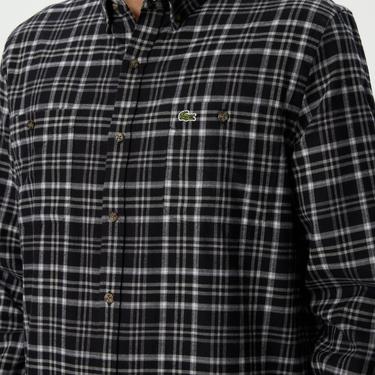  Lacoste Erkek Regular Fit Düğmeli Yaka Ekose Siyah Gömlek