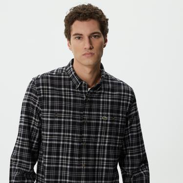  Lacoste Erkek Regular Fit Düğmeli Yaka Ekose Siyah Gömlek