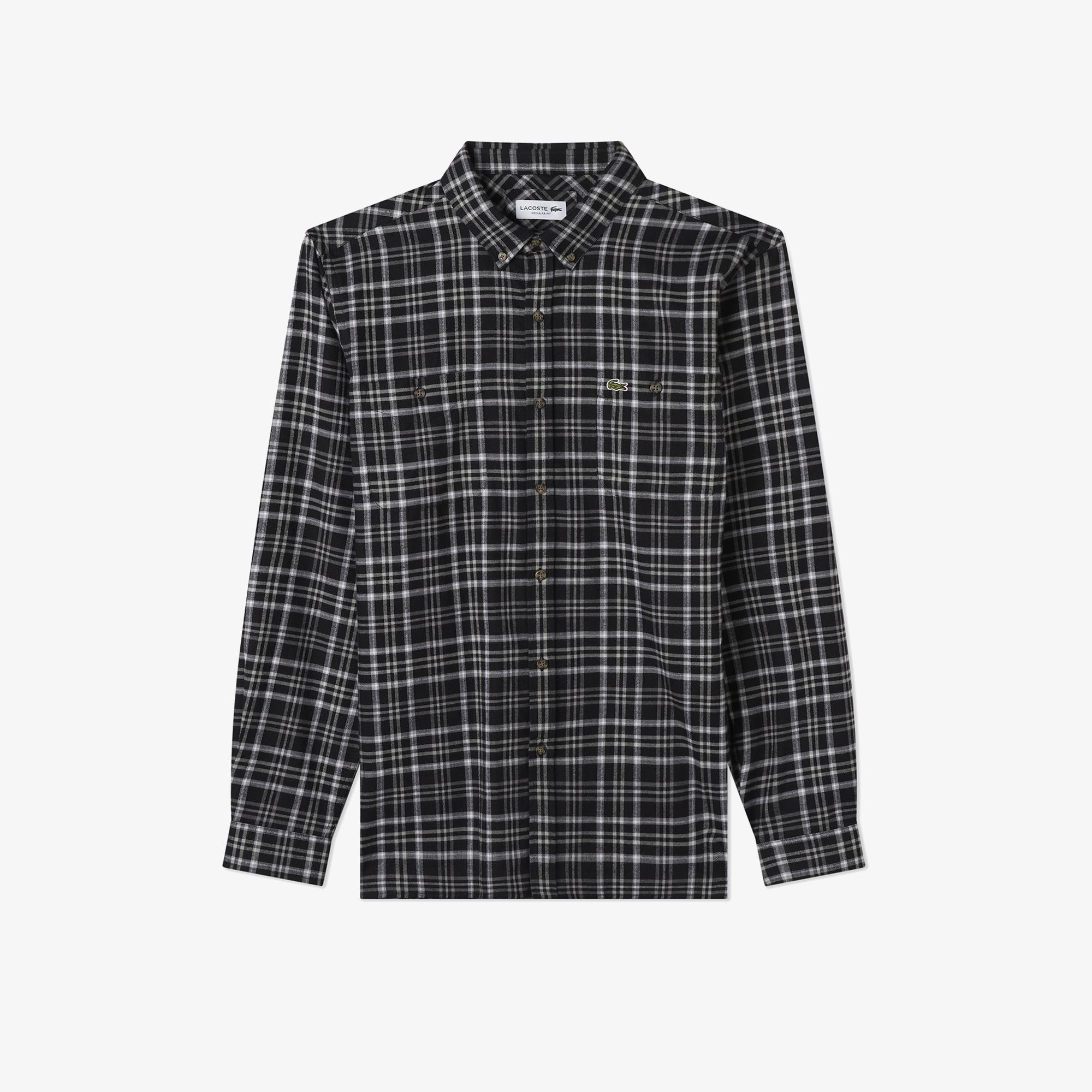 Lacoste Erkek Regular Fit Düğmeli Yaka Ekose Siyah Gömlek