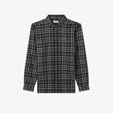  Lacoste Erkek Regular Fit Düğmeli Yaka Ekose Siyah Gömlek