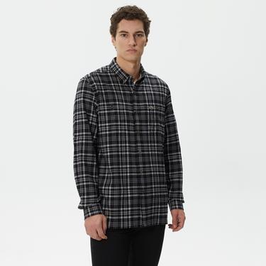  Lacoste Erkek Regular Fit Düğmeli Yaka Ekose Siyah Gömlek