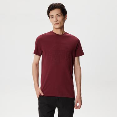  Erkek Regular Fit Bisiklet Yaka Baskılı Bordo T-Shirt