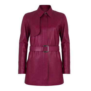 Kelly Bordo Kadın Deri Trençkot