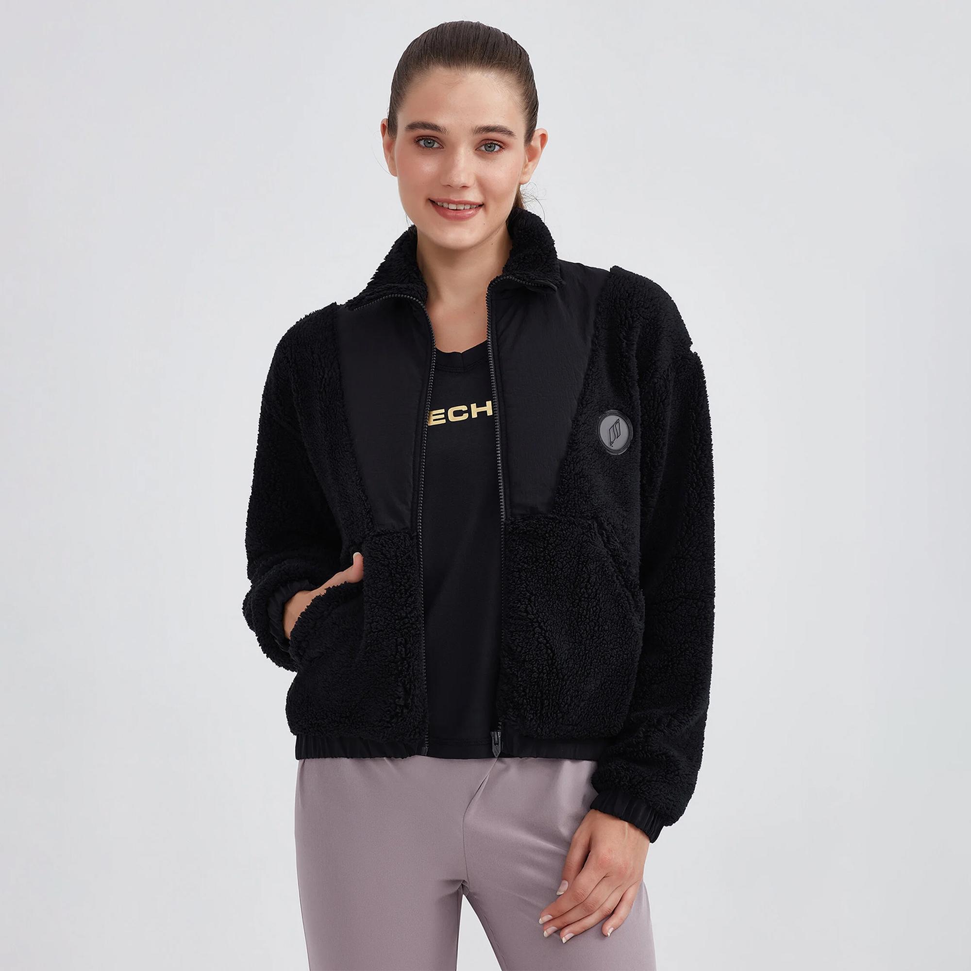 Skechers Fleece Full Zip Kadın Siyah Günlük Sweatshirt