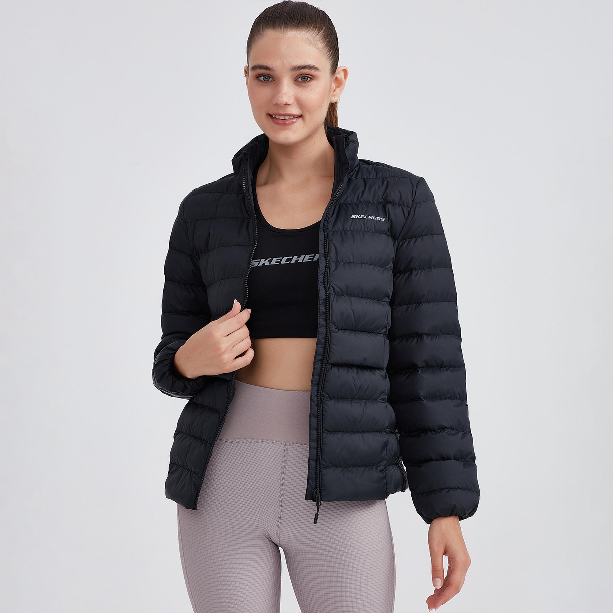 Skechers Outerwear Pop Up Detailed Padded Kadın Siyah Günlük Mont