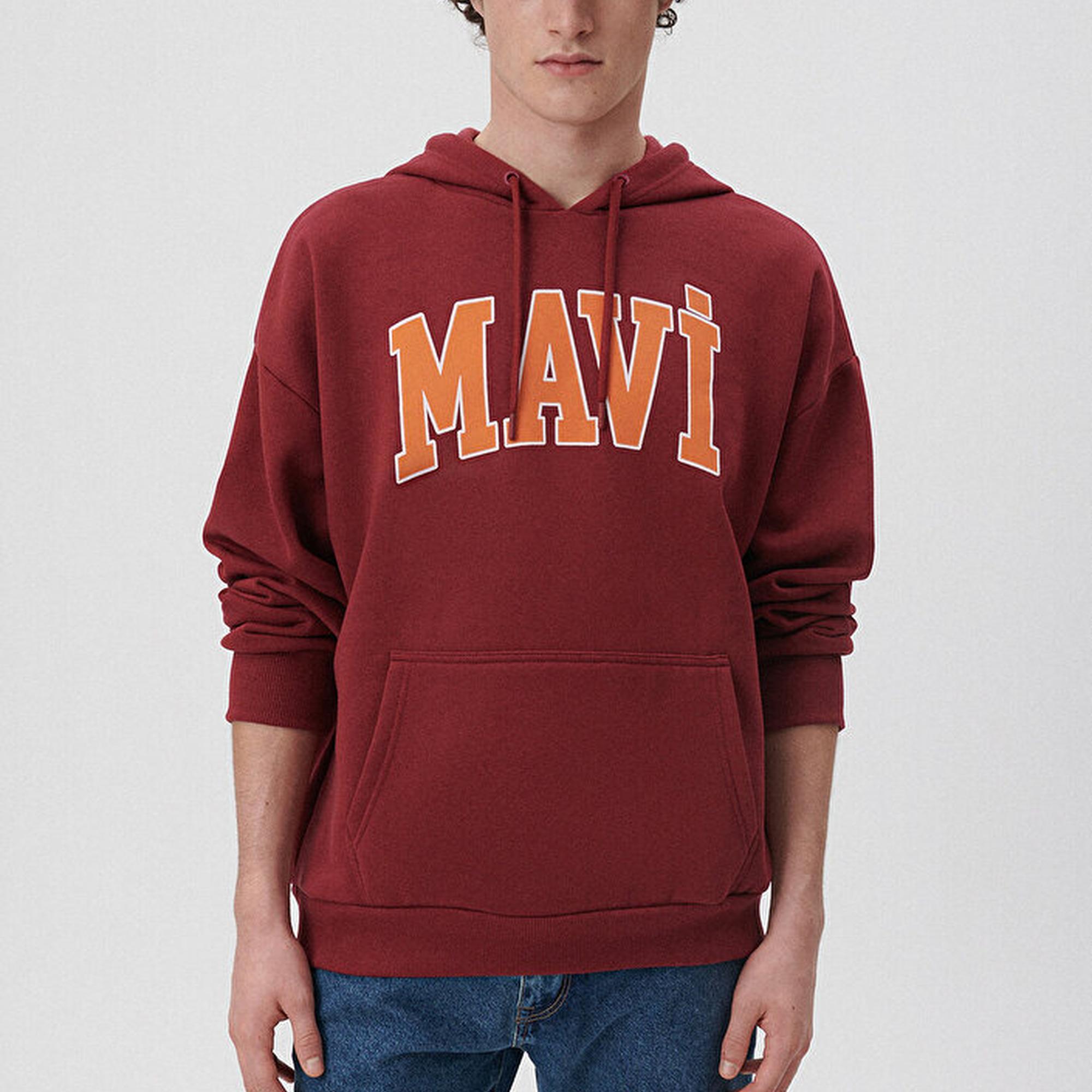 Mavi Mavi Logo Baskılı Bordo Kapüşonlu Sweatshirt 067149-85493