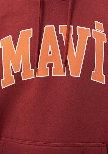  Mavi Mavi Logo Baskılı Bordo Kapüşonlu Sweatshirt 067149-85493