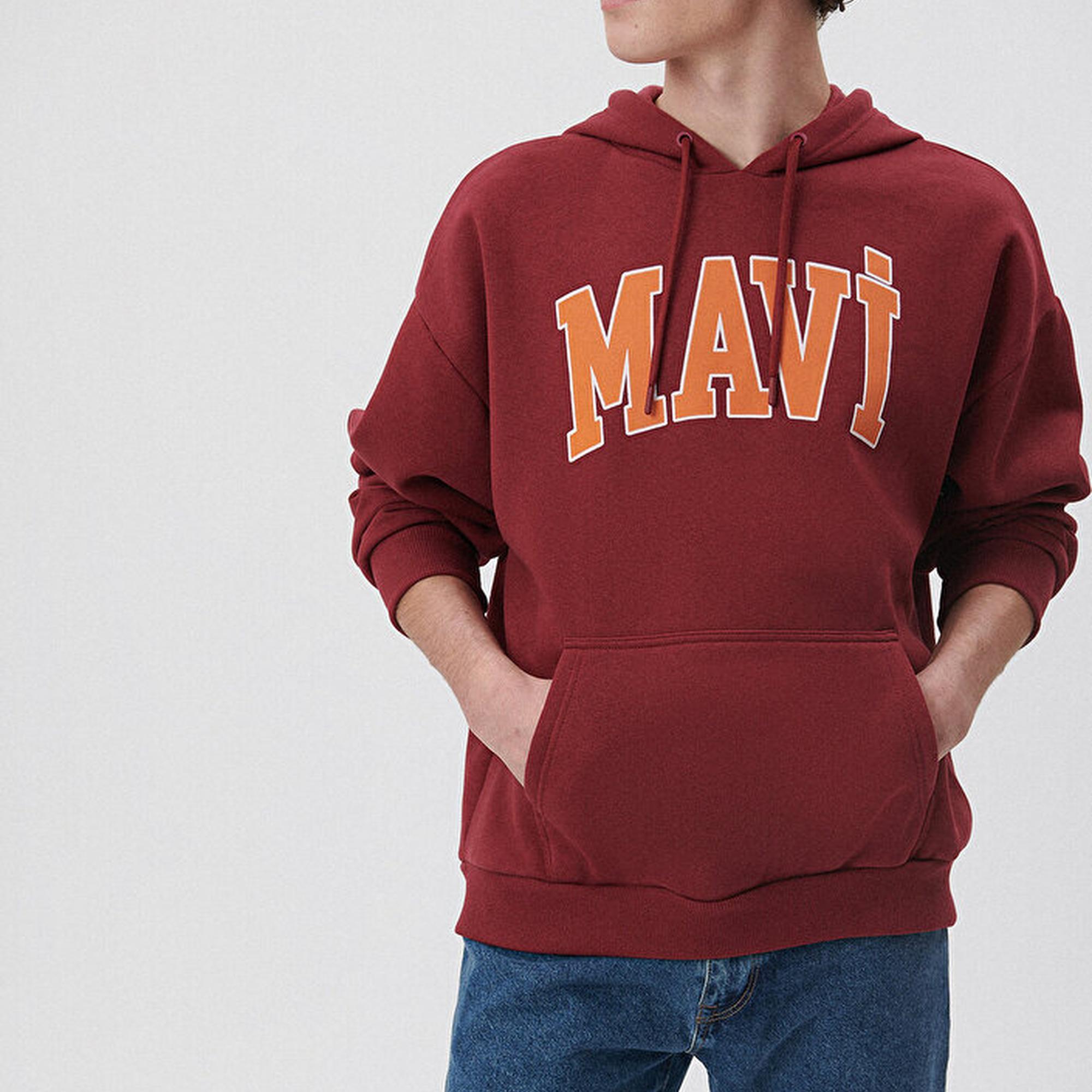 Mavi Mavi Logo Baskılı Bordo Kapüşonlu Sweatshirt 067149-85493