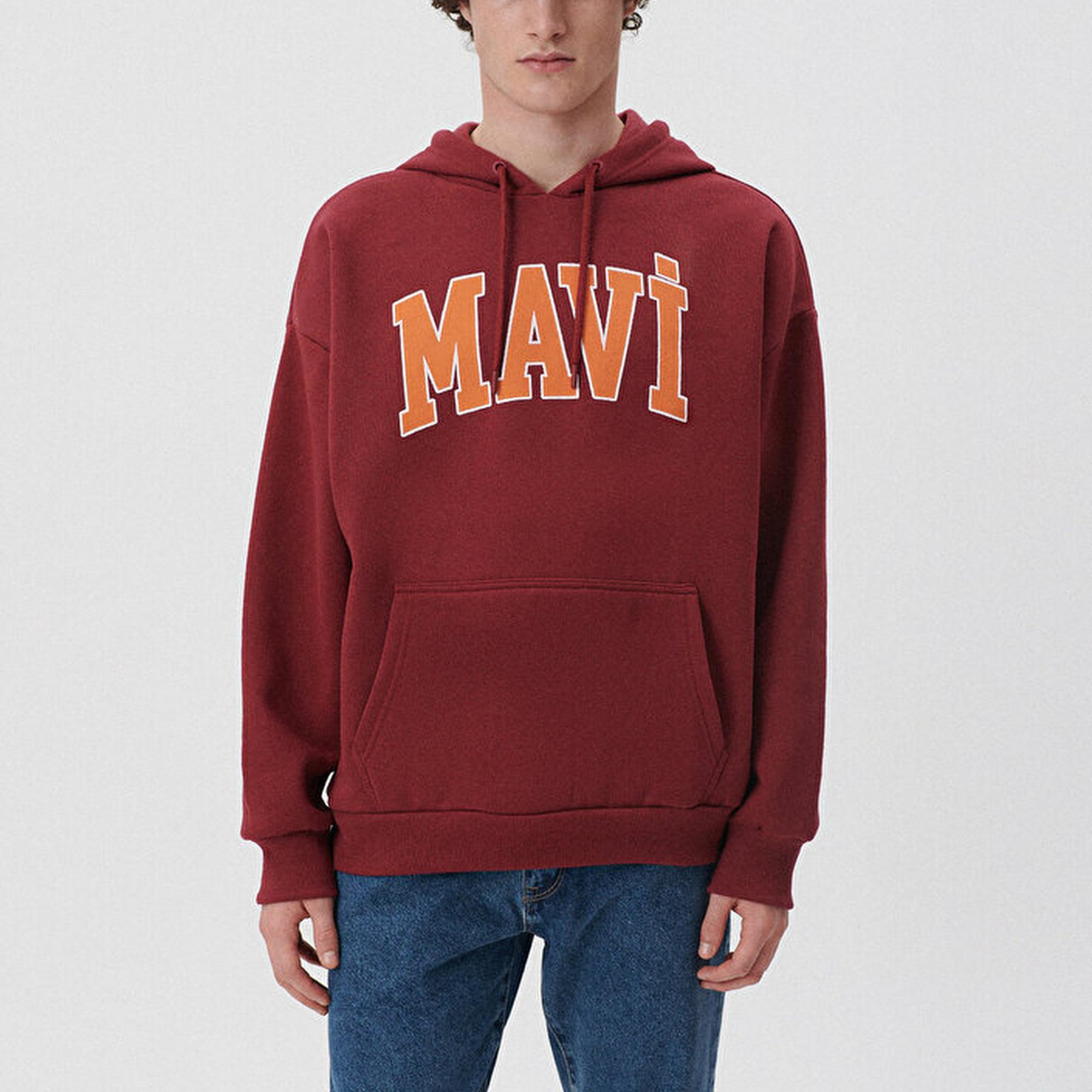 Mavi Mavi Logo Baskılı Bordo Kapüşonlu Sweatshirt 067149-85493